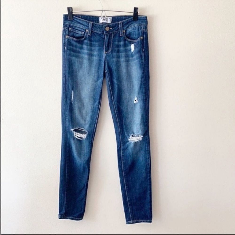 PAIGE Distressed Verdugo Ultra Skinny Low Rise Jeans